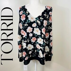 TORRID Black Floral V-Neck Layered Sleeveless Flowy Blouse - 2X
